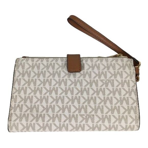 Michael Kors Jet Set Travel Adele Double Zip Phone Wallet Vanilla Tan Wristlet - Picture 5 of 16